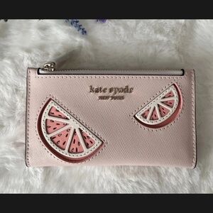 Kate Spade New York Tini Grapefruit Embellished Small Slim Bifold Wallet